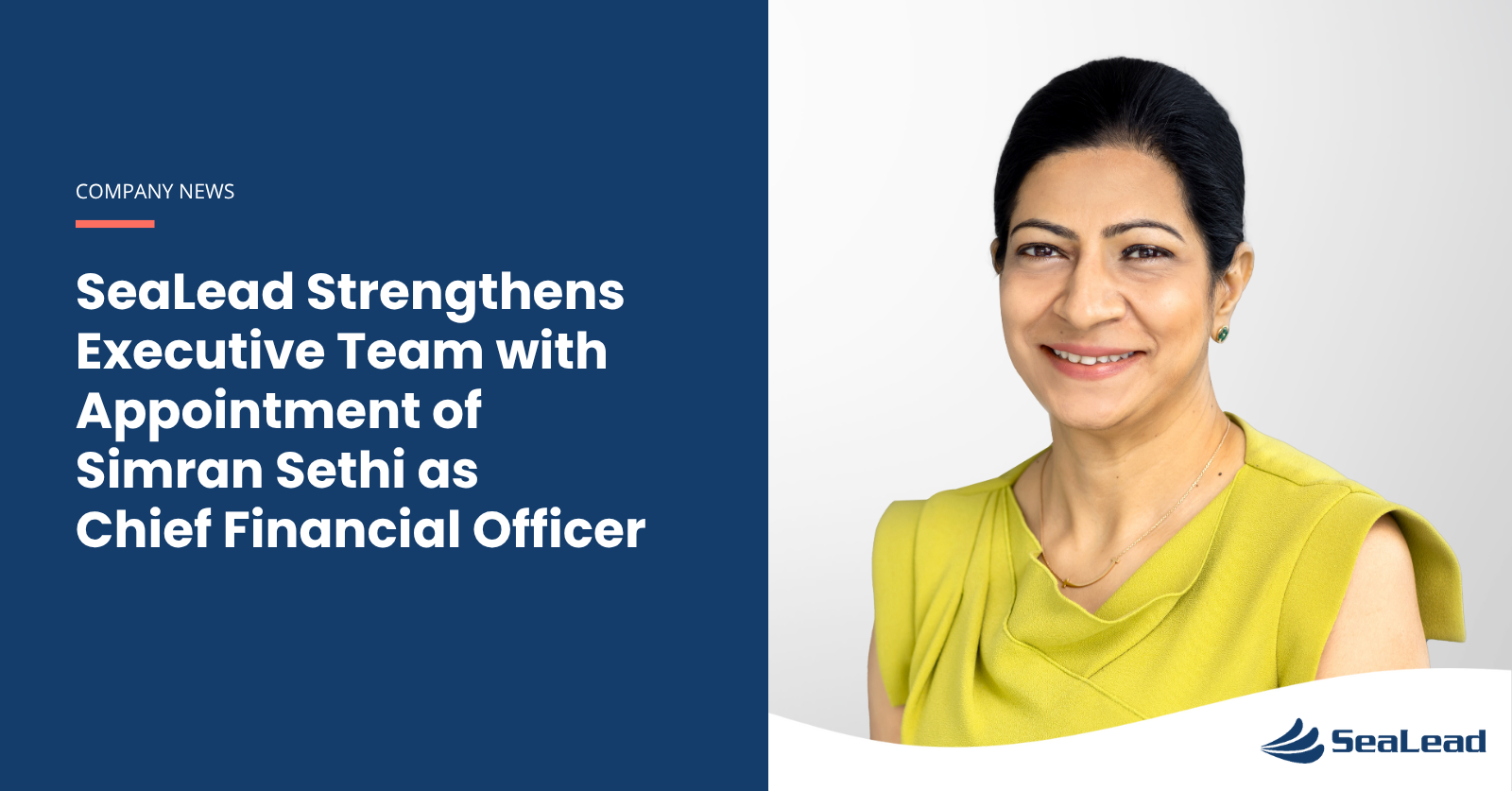 Portrait of Simran Sethi, Chief Financial Officer of SeaLead.