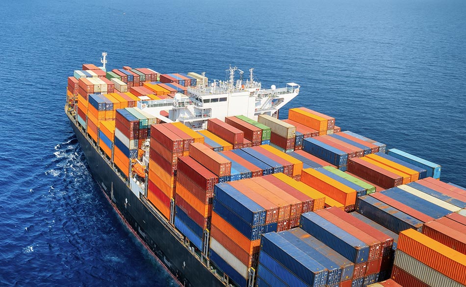 aerial view container cargo ship sea